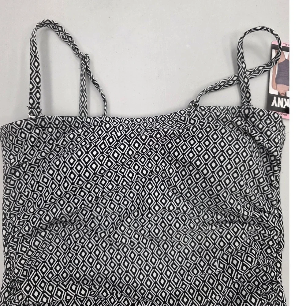 DKNY Womens Geometric Diamond Print One Piece Swimsuit Black White XXL New - Picture 2 of 7